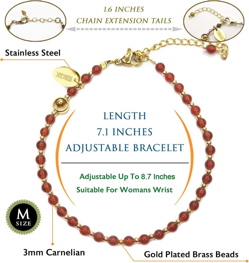 Morchic 3mm Tiny Beads Natural Gemstone Bracelet for Women, Adjustable 7.1" Energy Gem Charm Jewelry, Dainty Handmade Birthday Gift - Image 2
